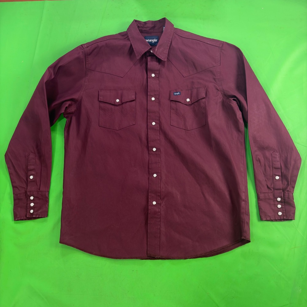 Wrangler Cowboy Cut Western Snap Work Shirt Mens XL Red Oxide Firm Finish Twill
